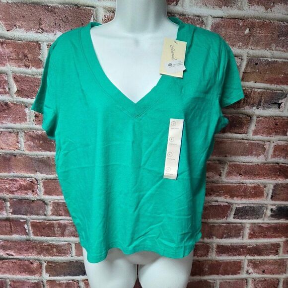 Universal Thread Cropped V-Neck Tee | Small | Emerald Green | 100% Cotton - Picture 1 of 5